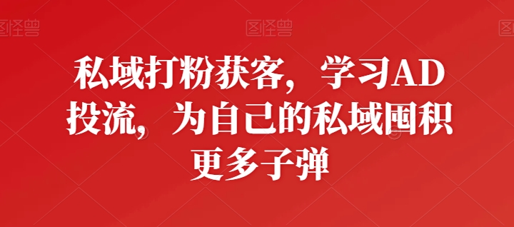 私域打粉获客，学习AD投流，为自己的私域囤积更多子弹 - 猫抓网赚-猫抓网赚