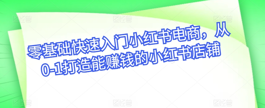 零基础快速入门小红书电商，从0-1打造能赚钱的小红书店铺 - 猫抓网赚-猫抓网赚