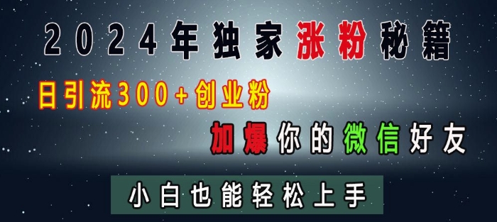 2024年独家涨粉秘籍，日引流300+创业粉，加爆你的微信好友，小白也能轻松上手 - 猫抓网赚-猫抓网赚