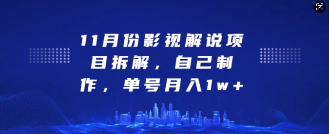 11月份影视解说项目拆解，自己制作，单号月入1w+【揭秘】 - 猫抓网赚-猫抓网赚