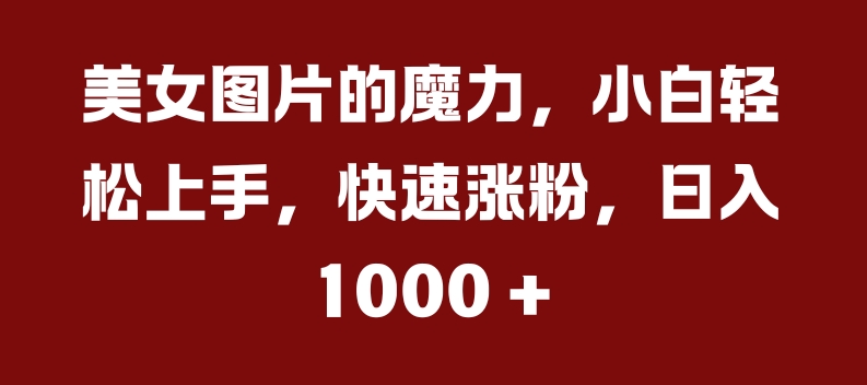 美女图片的魔力，小白轻松上手，快速涨粉，日入几张【揭秘】 - 猫抓网赚-猫抓网赚