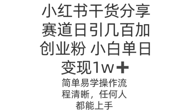 小红书干货分享赛道日引几百创业粉，操作简单 - 猫抓网赚-猫抓网赚