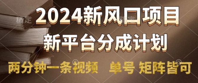 2024风口项目，新平台分成计划，两分钟一条视频，单号 矩阵皆可操作轻松上手月入9000+ - 猫抓网赚-猫抓网赚